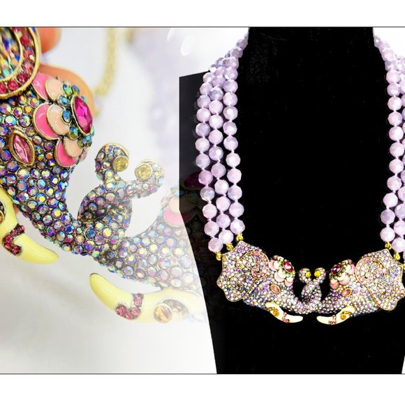 Heidi Daus Double Vision Crystal Beaded Elephant Necklace NWOT - Picture 8 of 13